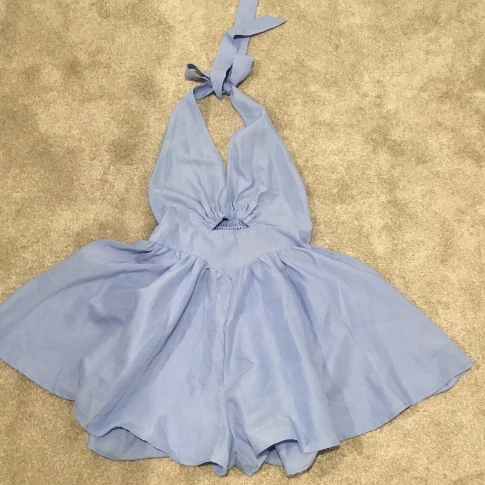 SHEIN Light Blue Halter Romper with Flared Shorts